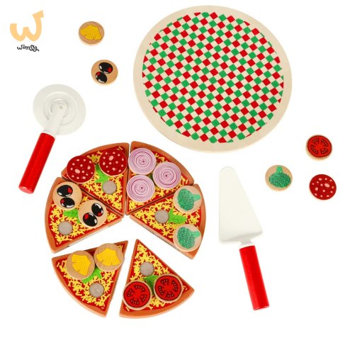 Pizza drewniany zestaw do zabawy z akcesoriami 20cm Pizza drewniany zestaw do zabawy z akcesoriami 20cm