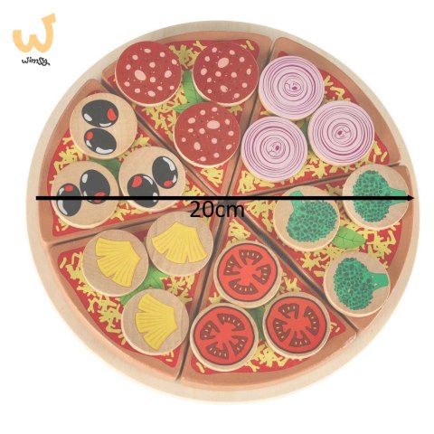 Pizza drewniany zestaw do zabawy z akcesoriami 20cm Pizza drewniany zestaw do zabawy z akcesoriami 20cm