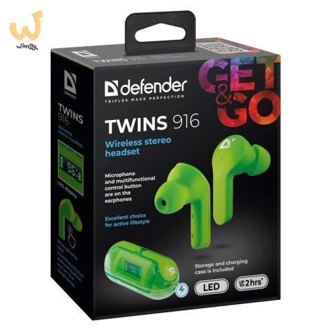 DEFENDER SŁUCHAWKI BLUETOOTH TWINS 916 ZIELONE DEFENDER SŁUCHAWKI BLUETOOTH TWINS 916 ZIELONE