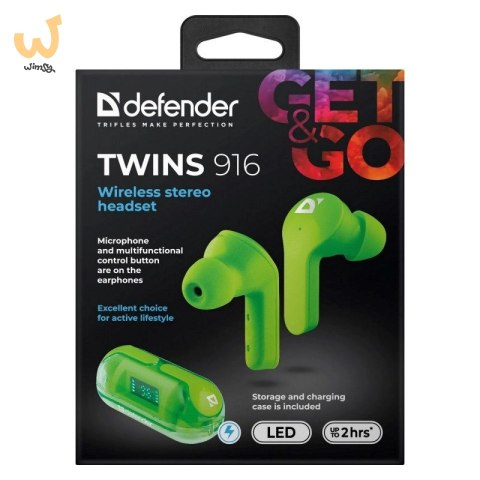 DEFENDER SŁUCHAWKI BLUETOOTH TWINS 916 ZIELONE DEFENDER SŁUCHAWKI BLUETOOTH TWINS 916 ZIELONE
