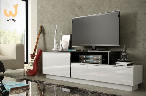Szafka RTV SIGMA3 180 biały/biały połysk + czarny Szafka RTV SIGMA3 180 biały/biały połysk + czarny