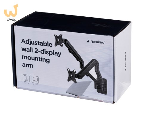 GEMBIRD REGULOWANE RAMIĘ NA 2 MONITORY DO MONTAŻU NA ŚCIANIE 17-27, 100X100MM, DO 7 KG GEMBIRD REGULOWANE RAMIĘ NA 2 MONITORY DO MONTAŻU NA ŚCIANIE 17-27, 100X100MM, DO 7 KG