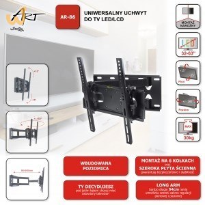UCHWYT DO TV LCD/LED AR-86 ART 32-63" 30KG reg. pion/poziom 64cm UCHWYT DO TV LCD/LED AR-86 ART 32-63" 30KG reg. pion/poziom 64cm