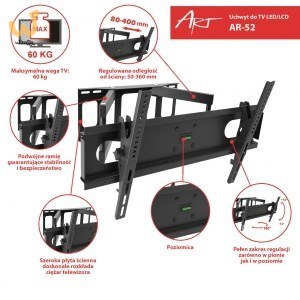 Uchwyt ścienny do telewizora ART AR-52 (ścienne; 30" - 70"; max. 60kg) Uchwyt ścienny do telewizora ART AR-52 (ścienne; 30" - 70"; max. 60kg)
