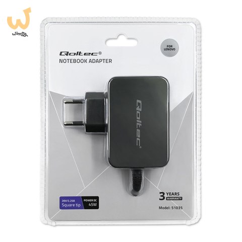 QOLTEC ZASILACZ DO LENOVO 45W | 20V | 2.25A | SLIM TIP+PIN QOLTEC ZASILACZ DO LENOVO 45W | 20V | 2.25A | SLIM TIP+PIN