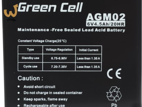 GREEN CELL AKUMULATOR ŻELOWY AGM02 6V 4,5AH GREEN CELL AKUMULATOR ŻELOWY AGM02 6V 4,5AH