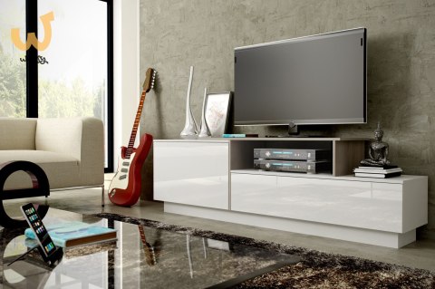 Szafka RTV SIGMA3 180 biały/biały połysk + sonoma Szafka RTV SIGMA3 180 biały/biały połysk + sonoma
