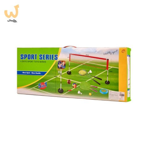Zestaw sportowy 5w1 badminton koszykówka siatkówka tenis frisbee Zestaw sportowy 5w1 badminton koszykówka siatkówka tenis frisbee