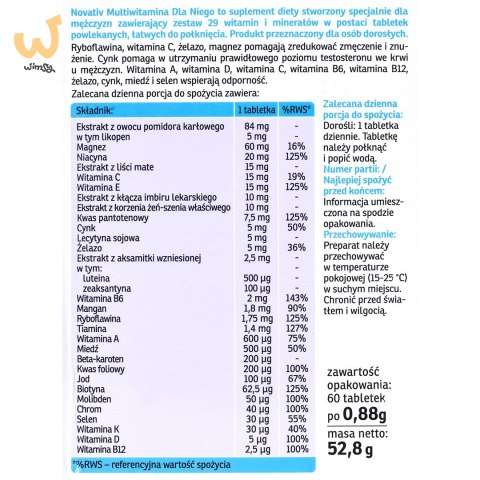 Novativ Multiwitamina dla Niego 60 tabletek powlekanych Novativ Multiwitamina dla Niego 60 tabletek powlekanych