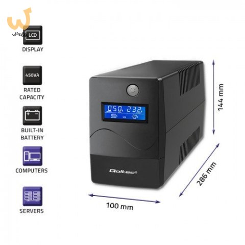 QOLTEC ZASILACZ AWARYJNY UPS 450VA | 240W | LCD | USB | RJ45 QOLTEC ZASILACZ AWARYJNY UPS 450VA | 240W | LCD | USB | RJ45