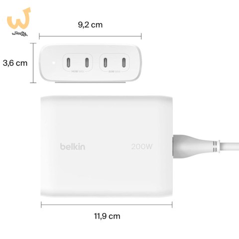 Ładowarka Belkin BoostCharge Pro 4-Port USB-C PD 3.1 GaN Charger 200W White Ładowarka Belkin BoostCharge Pro 4-Port USB-C PD 3.1 GaN Charger 200W White