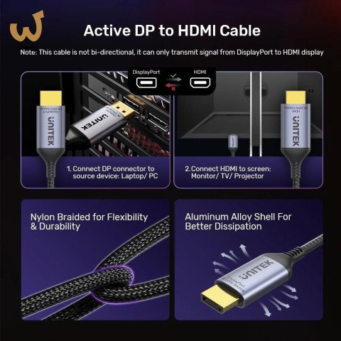 UNITEK KABEL DISPLAYPORT 1.4 DO HDMI 2.1, 8K, 1,8M UNITEK KABEL DISPLAYPORT 1.4 DO HDMI 2.1, 8K, 1,8M