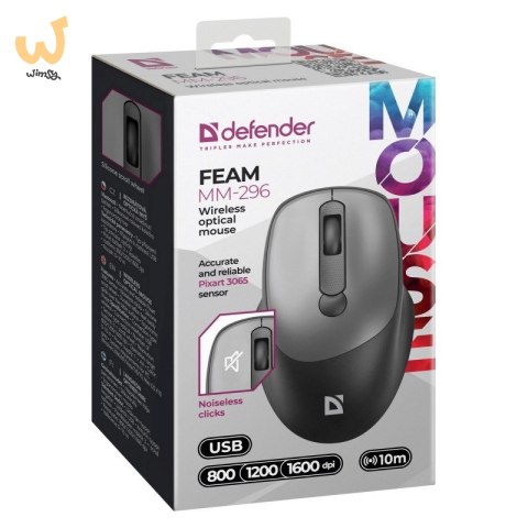 DEFENDER MYSZ FEAM MM-296 RF SILENT SZARA DEFENDER MYSZ FEAM MM-296 RF SILENT SZARA