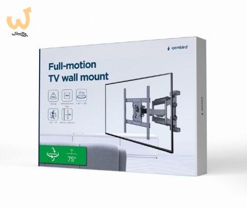 GEMBIRD UCHWYT ŚCIENNY REGULOWANY LCD 32"-75" VESA MAX 600 X 400MM, DO 45KG GEMBIRD UCHWYT ŚCIENNY REGULOWANY LCD 32"-75" VESA MAX 600 X 400MM, DO 45KG