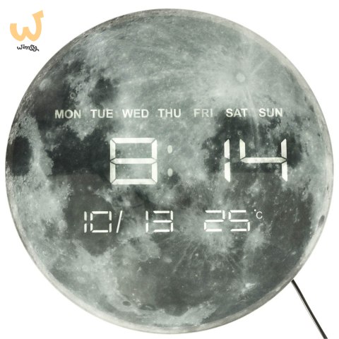 Zegar ścienny planeta księżyc z wyświetlaczem LED 32 cm szary Zegar ścienny planeta księżyc z wyświetlaczem LED 32 cm szary