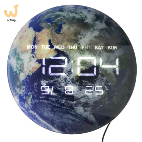 Zegar ścienny planeta ziemia z wyświetlaczem LED 32 cm niebieski Zegar ścienny planeta ziemia z wyświetlaczem LED 32 cm niebieski