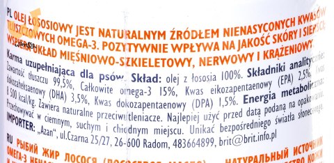 Olej dla psów i kotów Brit (1000 ml ) Olej dla psów i kotów Brit (1000 ml )