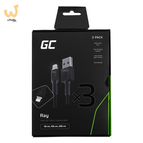 GREEN CELL ZESTAW KABLI KABGCSET04 3X KABEL GC RAY USB - LIGHTNING 30CM, 120CM, 200CM, BIAŁY LED GREEN CELL ZESTAW KABLI KABGCSET04 3X KABEL GC RAY USB - LIGHTNING 30CM, 120CM, 200CM, BIAŁY LED