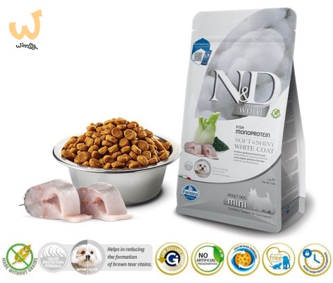 FARMINA N&D WHITE DOG SEA BASS, Spirulina and Fennel Adult Mini - sucha karma dla psów ras białych - 2 kg FARMINA N&D WHITE DOG SEA BASS, Spirulina and Fennel Adult Mini - sucha karma dla psów ras białych - 2 kg