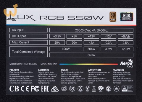 Zasilacz Aerocool LUX AEROPGSLUXRGB-550 (550 W; 120 mm) Zasilacz Aerocool LUX AEROPGSLUXRGB-550 (550 W; 120 mm)