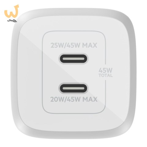 Ładowarka Belkin BoostCharge Pro Dual USB-C PD 3.0 PPS GaN Wall Charger 45W White Ładowarka Belkin BoostCharge Pro Dual USB-C PD 3.0 PPS GaN Wall Charger 45W White