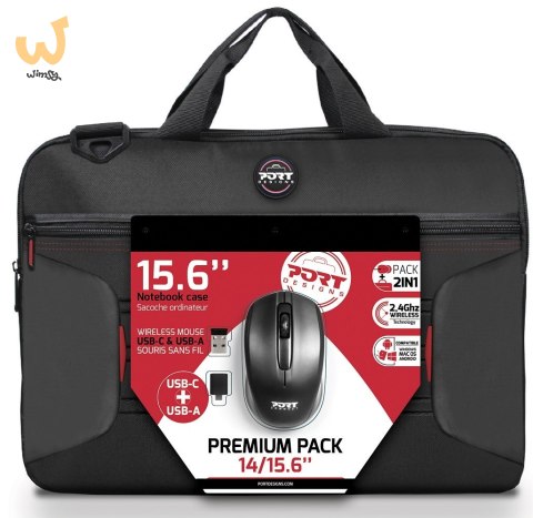 Zestaw torba + mysz PORT DESIGNS Premium Pack 501873 (Top Load; wireless; 1000 DPI; USB-C/USB-A; kolor czarny) Zestaw torba + mysz PORT DESIGNS Premium Pack 501873 (Top Load; wireless; 1000 DPI; USB-C/USB-A; kolor czarny)