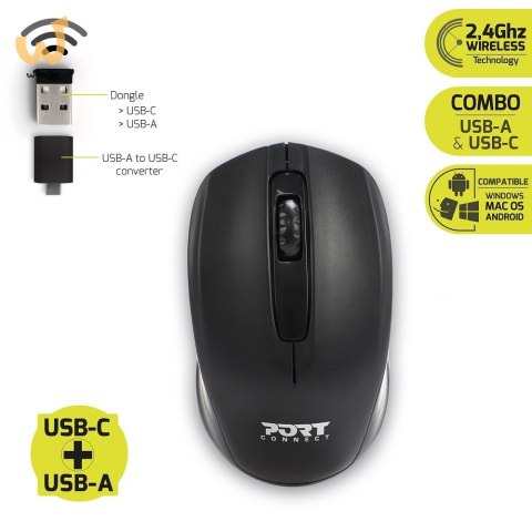 Zestaw torba + mysz PORT DESIGNS Premium Pack 501873 (Top Load; wireless; 1000 DPI; USB-C/USB-A; kolor czarny) Zestaw torba + mysz PORT DESIGNS Premium Pack 501873 (Top Load; wireless; 1000 DPI; USB-C/USB-A; kolor czarny)