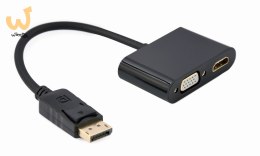 GEMBIRD ADAPTER NA KABLU DISPLAYPORT MĘSKI NA ŻEŃSKI HDMI + ŻEŃSKI VGA CZARNY, 10CM