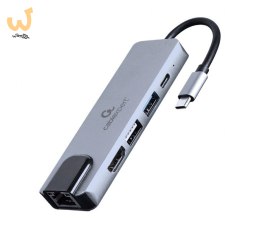 GEMBIRD MULTI ADAPTER USB TYP-C 5W1 (HUB + HDMI + PD + CZYTNIK KART + LAN) SREBRNY