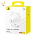 Ładowarka Baseus GaN5 mini 1C 30W EU+kabel USB-C (moon white)