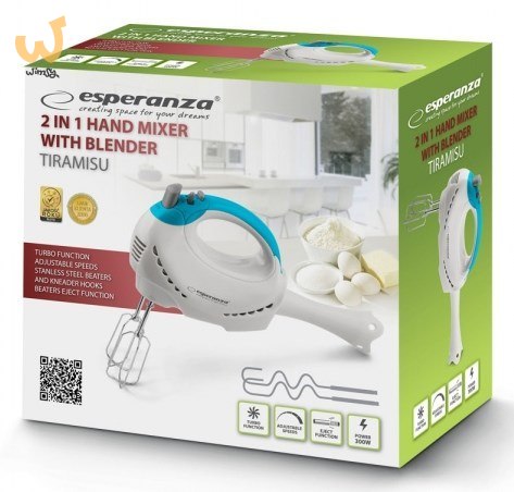 Blender, Mikser ręczny Esperanza TIRAMISU EKM010 (300W; kolor biały) Blender, Mikser ręczny Esperanza TIRAMISU EKM010 (300W; kolor biały)