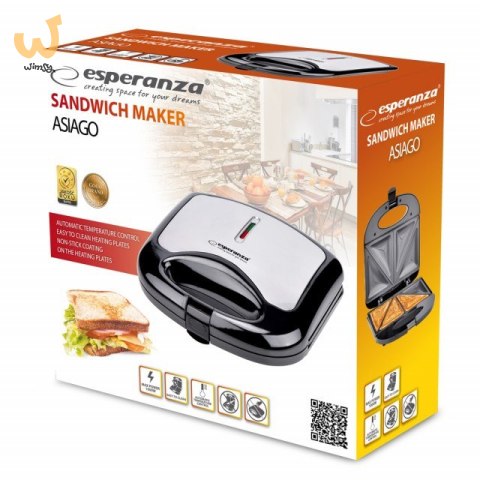 Opiekacz do kanapek Esperanza ASIAGO EKT011 (1000W; kolor czarno-srebrny) Opiekacz do kanapek Esperanza ASIAGO EKT011 (1000W; kolor czarno-srebrny)