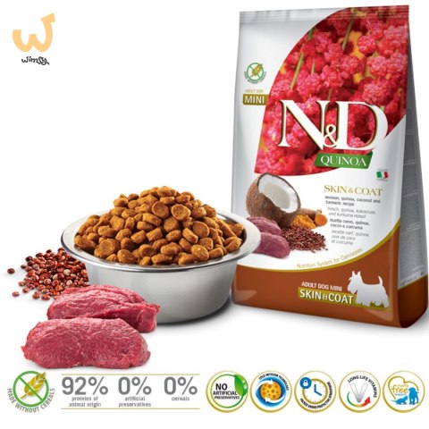 FARMINA N&D Quinoa Dog Skin&Coat Venison, Coconut Adult Mini - sucha karma dla psa - 800 g FARMINA N&D Quinoa Dog Skin&Coat Venison, Coconut Adult Mini - sucha karma dla psa - 800 g