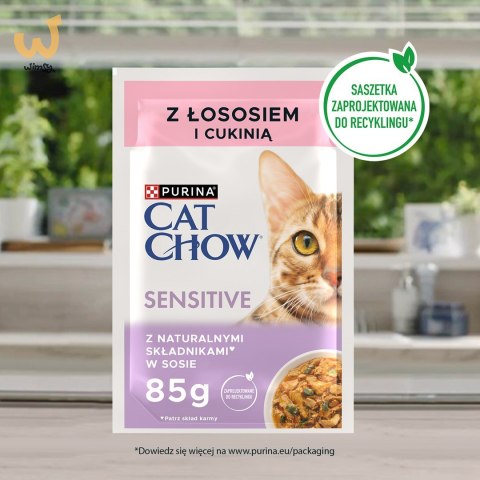 Purina Cat Chow Sensitive z łososiem i cukinią w sosie - mokra karma dla kota - 85 g Purina Cat Chow Sensitive z łososiem i cukinią w sosie - mokra karma dla kota - 85 g