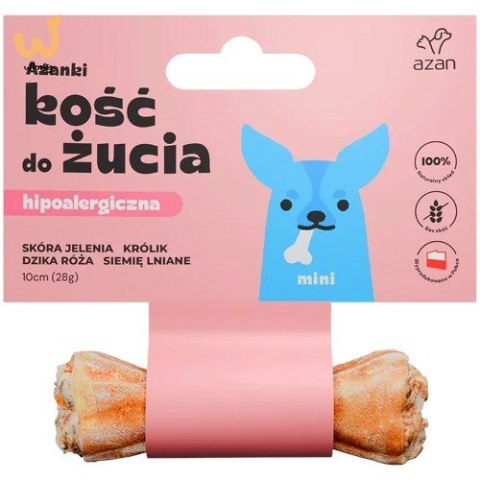 AZANKI Kość hipoalergiczna ze skóry jelenia z królikiem i siemieniem lnianym MINI 10cm AZANKI Kość hipoalergiczna ze skóry jelenia z królikiem i siemieniem lnianym MINI 10cm