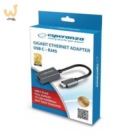 ESPERANZA GIGABIT ETHERNET 1000 MBPS ADAPTER USB C-RJ45 ENA102 ESPERANZA GIGABIT ETHERNET 1000 MBPS ADAPTER USB C-RJ45 ENA102