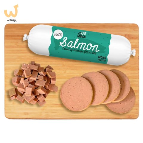 Paka Zwierzaka Pepe kiełbaski meat snack łosoś 200g Paka Zwierzaka Pepe kiełbaski meat snack łosoś 200g