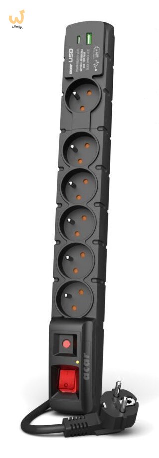 Listwa przeciwprzepięciowa Acar S6 USB A+C (szybka ładowarka) 3m ; czarny Listwa przeciwprzepięciowa Acar S6 USB A+C (szybka ładowarka) 3m ; czarny
