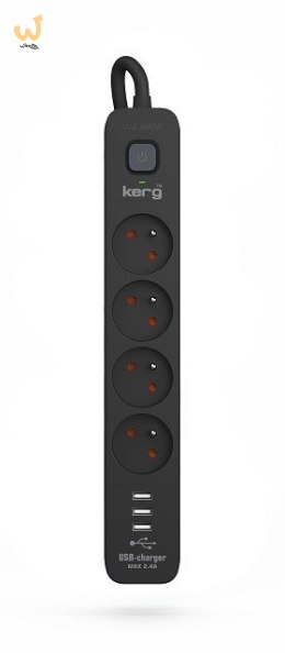 Listwa zasilająca KERG z wyłącznikiem-4 gniazda 3USB 16A 1,5m czarny