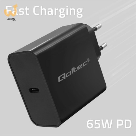 QOLTEC ŁADOWARKA SUPER QUICK PD | 1XUSB-C | 65W | 5-20V | 3-3.25A | CZARNA QOLTEC ŁADOWARKA SUPER QUICK PD | 1XUSB-C | 65W | 5-20V | 3-3.25A | CZARNA