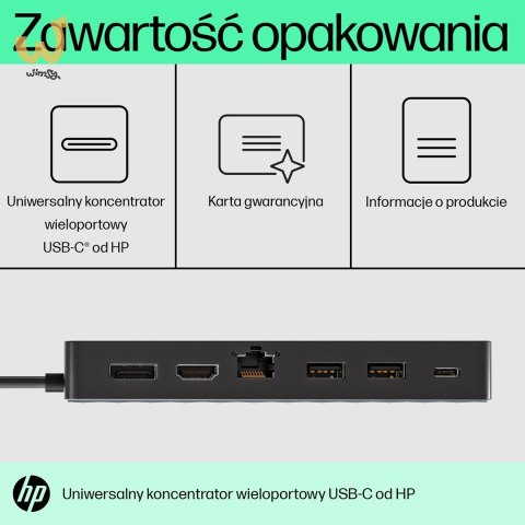 Stacja dokująca HP USB-C Universal Multiport Hub czarna 50H98AA Stacja dokująca HP USB-C Universal Multiport Hub czarna 50H98AA