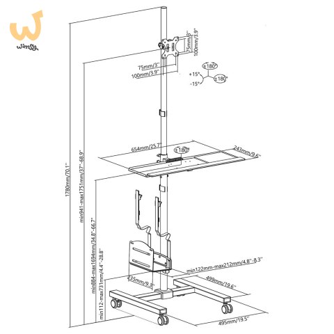 MACLEAN WÓZEK STAND PROFESJONALNY, MOBILNE STANOWISKO KOMPUTEROWE NA KÓŁKACH, MAX 17"-32", MAX 20KG MC-793 W MACLEAN WÓZEK STAND PROFESJONALNY, MOBILNE STANOWISKO KOMPUTEROWE NA KÓŁKACH, MAX 17"-32", MAX 20KG MC-793 W