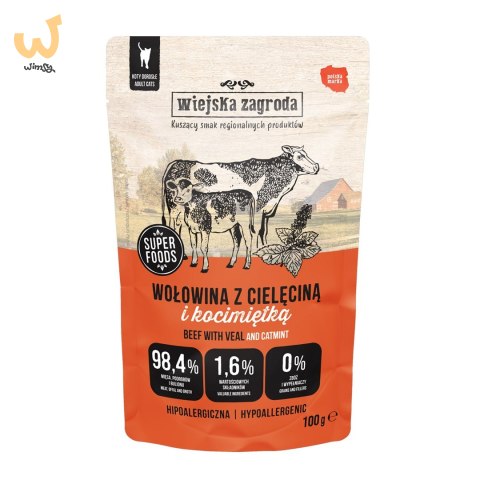 Wiejska Zagroda Karma mokra dla kota Wołowina z cielęciną i kocimiętką (dorosły) 100g (12 szt/op) Wiejska Zagroda Karma mokra dla kota Wołowina z cielęciną i kocimiętką (dorosły) 100g (12 szt/op)