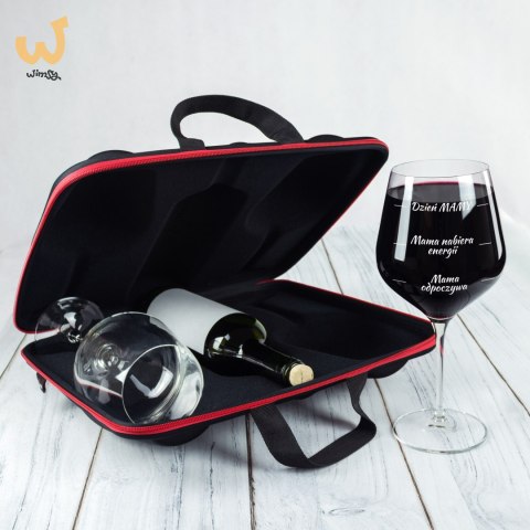 Etui na wino z kieliszkami dla Mamy - prezent dla mamy - na dzień matki Etui na wino z kieliszkami dla Mamy - prezent dla mamy - na dzień matki