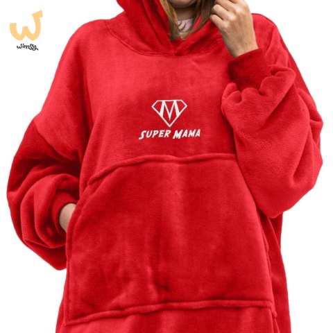 Bluzair SUPER MAMA - Bluza koc - Czerwony - prezent na dzień matki Bluzair SUPER MAMA - Bluza koc - Czerwony - prezent na dzień matki