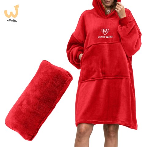 Bluzair SUPER MAMA - Bluza koc - Czerwony - prezent na dzień matki Bluzair SUPER MAMA - Bluza koc - Czerwony - prezent na dzień matki