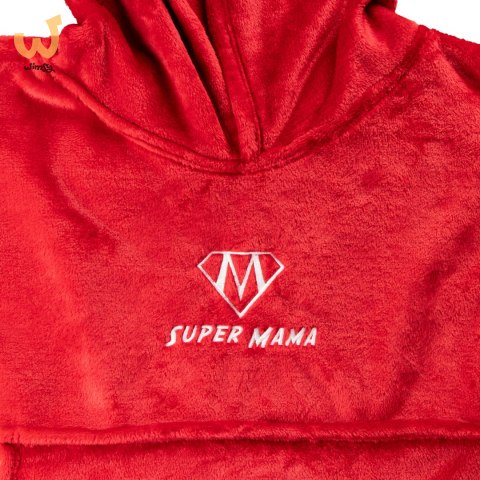 Bluzair SUPER MAMA - Bluza koc - Czerwony - prezent na dzień matki Bluzair SUPER MAMA - Bluza koc - Czerwony - prezent na dzień matki