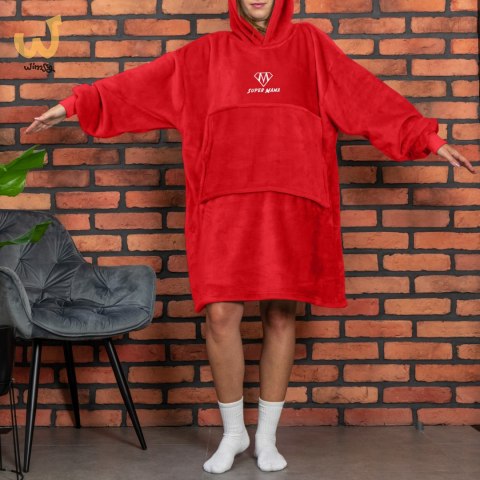 Bluzair SUPER MAMA - Bluza koc - Czerwony - prezent na dzień matki Bluzair SUPER MAMA - Bluza koc - Czerwony - prezent na dzień matki