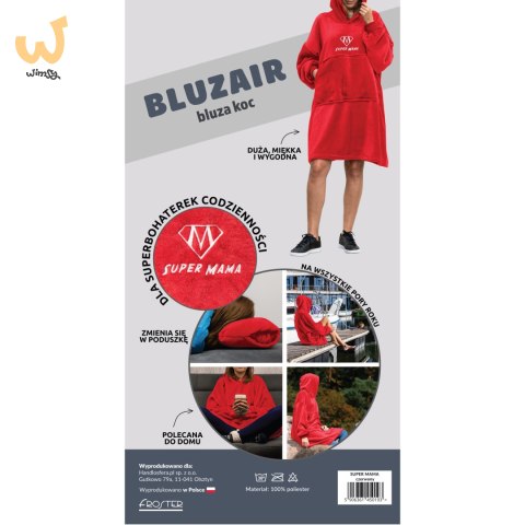 Bluzair SUPER MAMA - Bluza koc - Czerwony - prezent na dzień matki Bluzair SUPER MAMA - Bluza koc - Czerwony - prezent na dzień matki