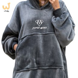 Bluzair SUPER MAMA - Bluza koc - Szary - prezent na dzień matki